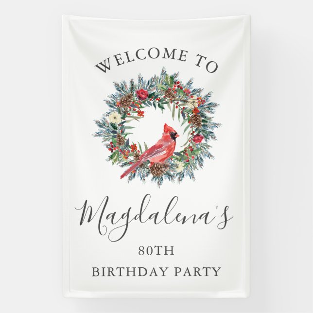80th Birthday Banner Red Cardinal Custom Welcome (Vertikal)