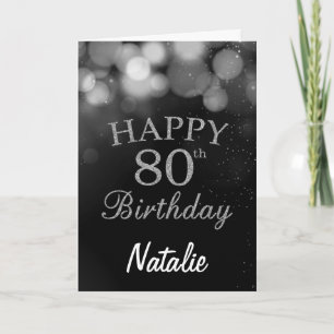 80th Birthday Black and Silver Glitter Card Karte