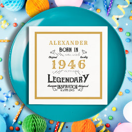 80th Birthday Born 1946 White Gold Legend Serviette