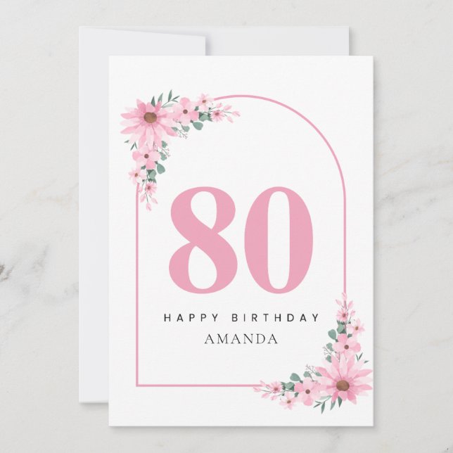 80th Birthday Card For Women Pink Flower Karte (Vorderseite)