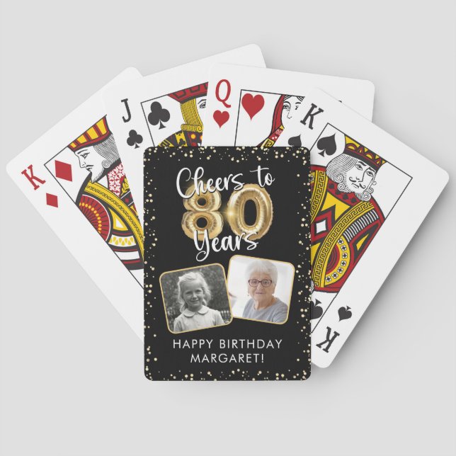 80th Birthday Cheers to 80 Years 2 Photos Black Spielkarten (Rückseite)