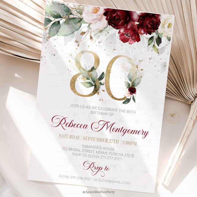 80th birthday Elegant Milestone invitation RSVP Karte (80th birthday invitation, editable sage green invitation, elegant floral design,  year old brunch, 8)