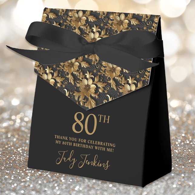 80th Birthday Gold Floral Thank You  Geschenkschachtel (Von Creator hochgeladen)