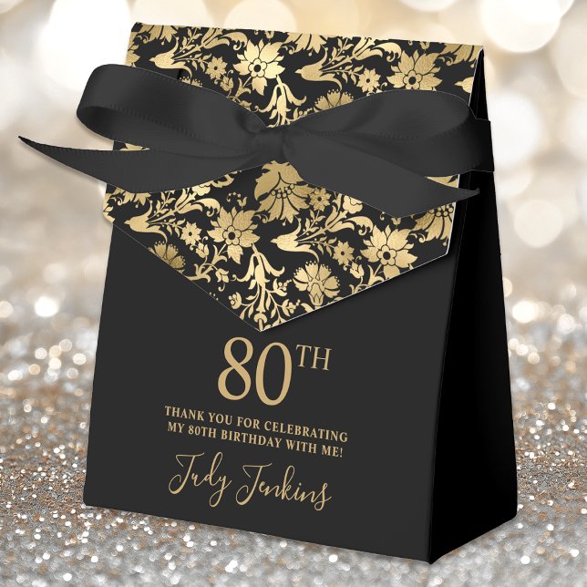 80th Birthday Gold Floral Thank You  Geschenkschachtel (Von Creator hochgeladen)