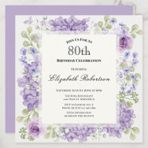 80th Birthday Invitation Elegant Purple Flowers