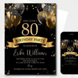 80th Birthday Invitation Template: Black Gold Ball Einladung