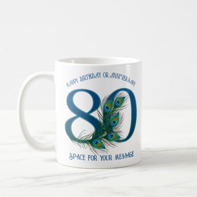80th Birthday Or Anniversary Peacock Feather Kaffeetasse (Links)