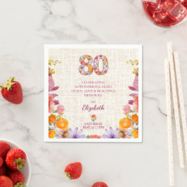 80th Birthday Party - Elegant Floral Number 80 Serviette