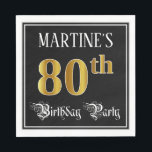 80th Birthday Party — Fancy Script, Faux Gold Look Serviette<br><div class="desc">This fancy and opulent birthday themed paper napkin design features an editable name and the message “80th Birthday Party”. The large number “80th” has a faux/imitation gold-inspired coloring pattern, the words “Birthday Party” are in elegant script-style text, and the background is colored black by default (although it can be customized)....</div>