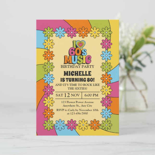 80th Birthday Party for 60s Music Lovers Einladung (Stehend Vorderseite)