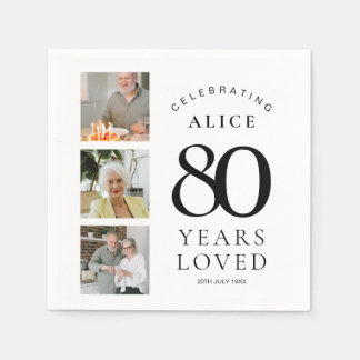 80th Birthday Party Paper Napkins with Photo Serviette