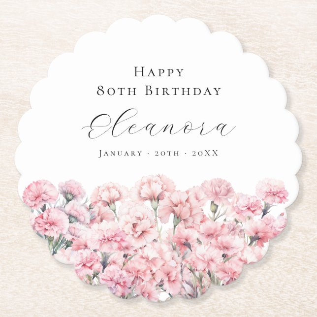 80th Birthday Pink Carnation January Birth Flower Untersetzer (Vorderseite)