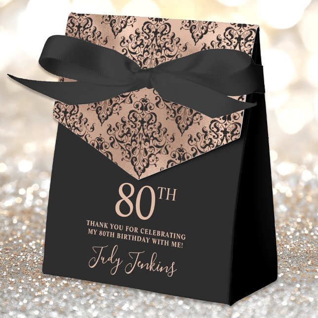 80th Birthday Rose Gold Damask Thank You  Geschenkschachtel (Von Creator hochgeladen)
