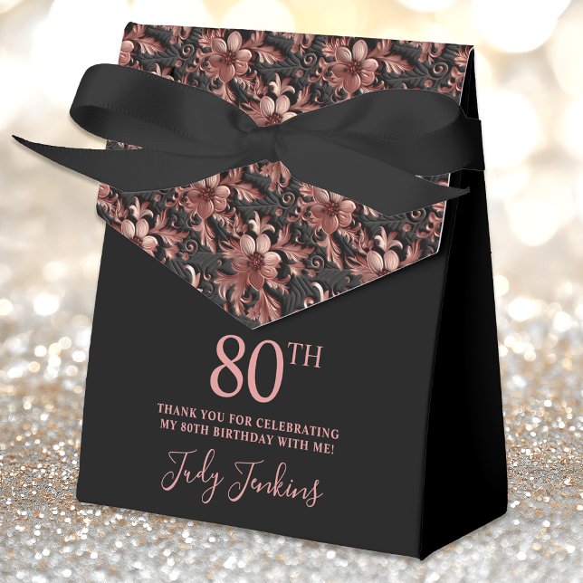80th Birthday Rose Gold Floral Thank You  Geschenkschachtel (Von Creator hochgeladen)