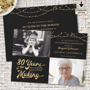 80th Birthday Then & Now Photos String Lights Einladung