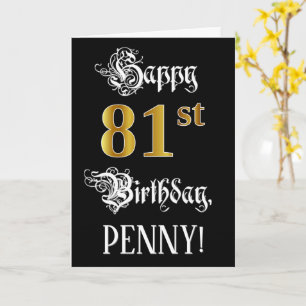 81. Geburtstag — Fancy Schrift; Faux Gold Optik; N Karte