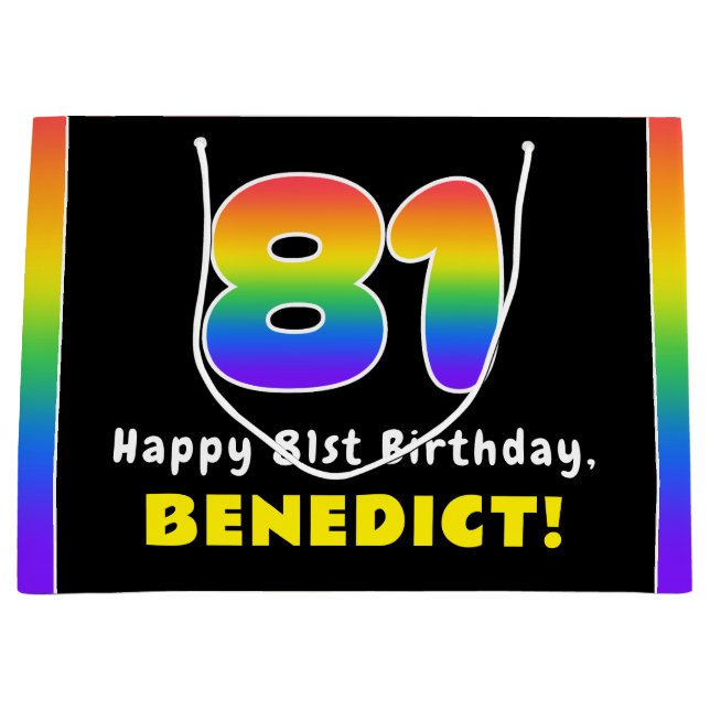 81. Geburtstag: Farbiger Regenbogen # 81, Individu Große Geschenktüte (Vorderseite)