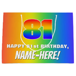 81. Geburtstag: Farbiges, lustiges Regenbogenmuste Große Geschenktüte