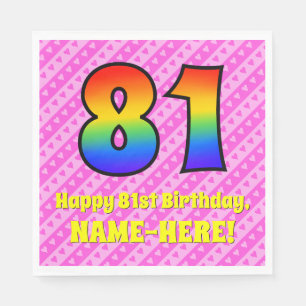 81. Geburtstag: Rosa Streifen und Herz, Regenbogen Serviette