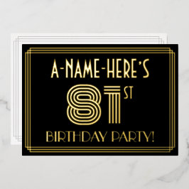 81. Geburtstagsparty — Art Deco Stil "81" + Name Folieneinladung