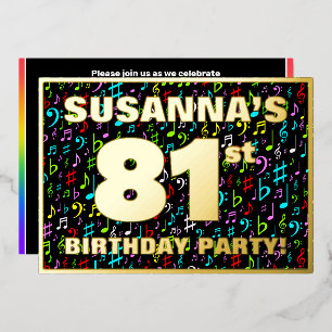 81. Geburtstagsparty — Spaß, farbenfrohe Musiksymb Folieneinladung
