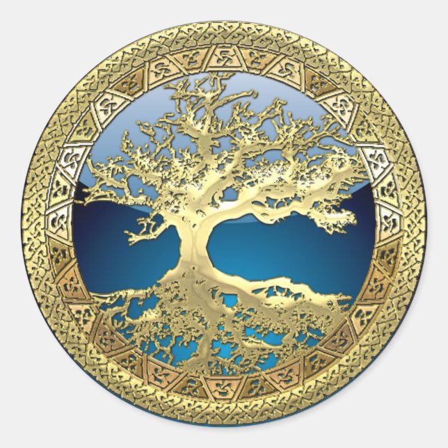 [81] Golden Celtic Tree of Life [3D] Runder Aufkleber (Vorderseite)