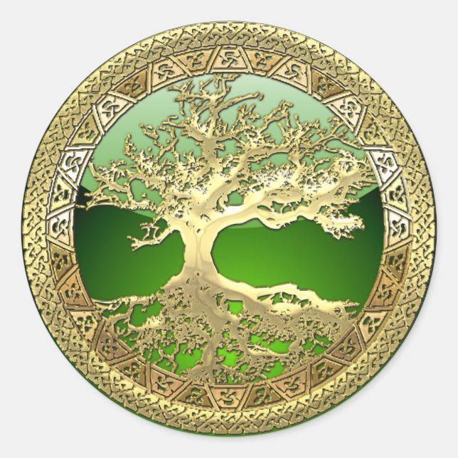 [81] Golden Celtic Tree of Life [3D] Runder Aufkleber (Vorderseite)