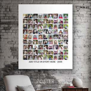 81 Square Foto Collage Grid - Custom Text - White Poster
