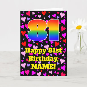 81st Birthday: Loving Hearts Pattern, Rainbow # 81 Karte