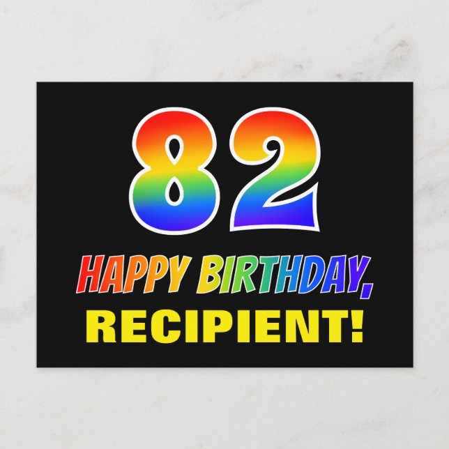 82. Geburtstag: Bold, Fun, Simple, Rainbow 82 Postkarte (Vorderseite)