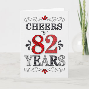82. Geburtstag Cheers in Red White Black Pattern Karte