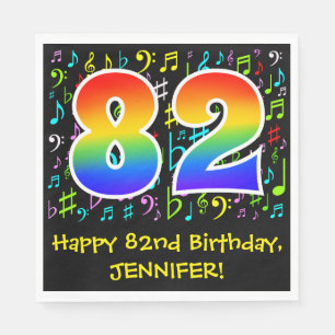 82. Geburtstag - Farbige Musiksymbole, Regenbogen Serviette