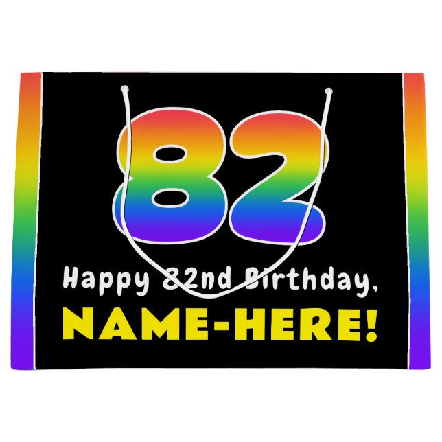 82. Geburtstag: Farbiger Regenbogen # 82, Individu Große Geschenktüte (Vorderseite)