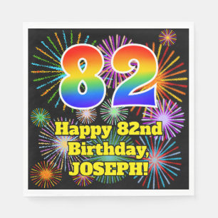 82. Geburtstag: Fun Fireworks Pattern + Rainbow 82 Serviette