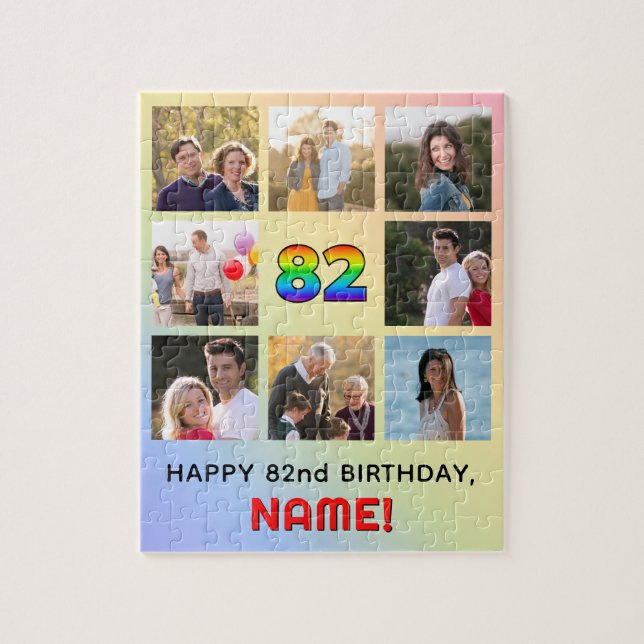 82. Geburtstag: Fun Rainbow #, Individuelle Name & Puzzle (Vertikal)