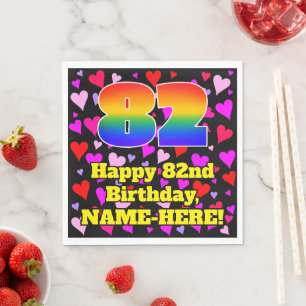 82. Geburtstag: Loving Hearts Pattern, Regenbogen Serviette