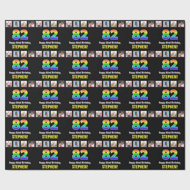 82. Geburtstag: Regenbogen "82"; benutzerdefiniert Geschenkpapier (Saum)