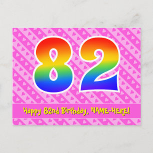82. Geburtstag: Rosa Streifen & Herz, Regenbogen 8 Postkarte