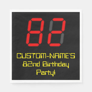82. Geburtstag: Rote Digitaluhr-Art "82" + Name Serviette