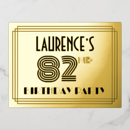 82. Geburtstagsparty ~ Art-Deco-Stil "82" + Name Folie Einladungspostkarte