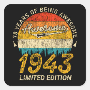 82 Jahre alt 1943 Retro Phantastisch 82. Geburtsta Quadratischer Aufkleber