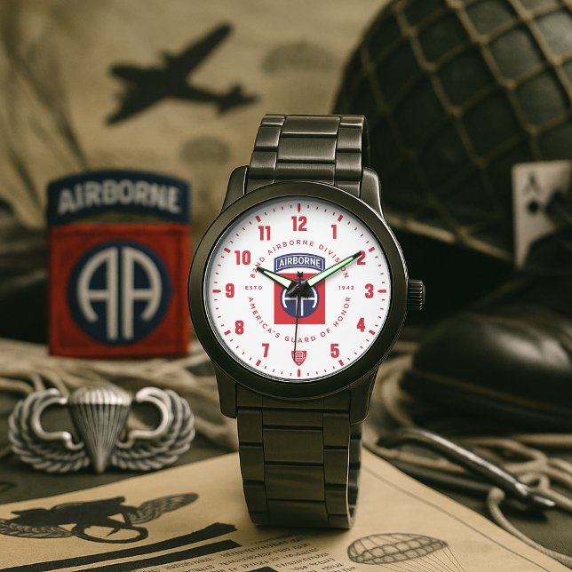 82nd Airborne Division Tribute Stainless Steel Armbanduhr (82nd Airborne Division "America's Guard of Honor" Veteran Tribute Black Stainless Steel Watch)