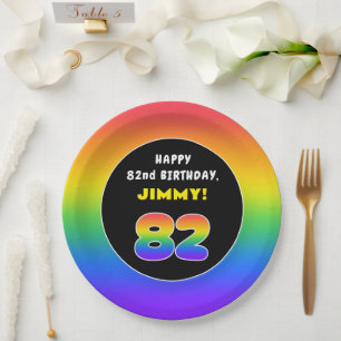 82nd Birthday: Colorful Rainbow # 82, Custom Name Pappteller