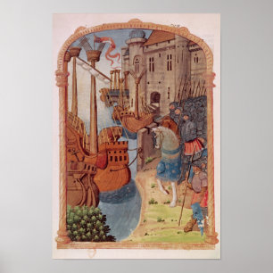 8378 Velin 745 f.1 Ritter auf Pferden, c.1350 Poster