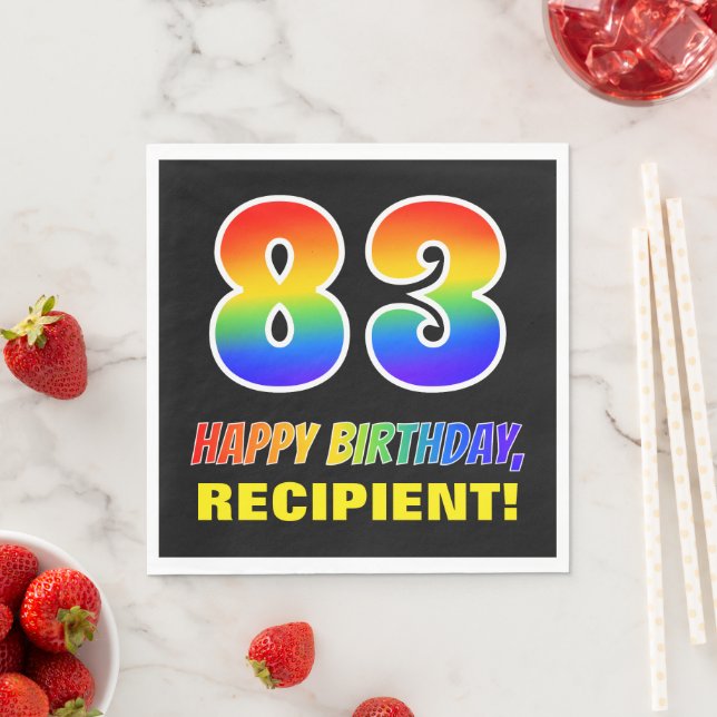 83. Geburtstag: Bold, Fun, Simple, Rainbow 83 Serviette (Beispiel)