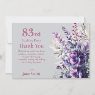 83. Geburtstag Elegante Lila Blume Dankeschön Kart Einladung