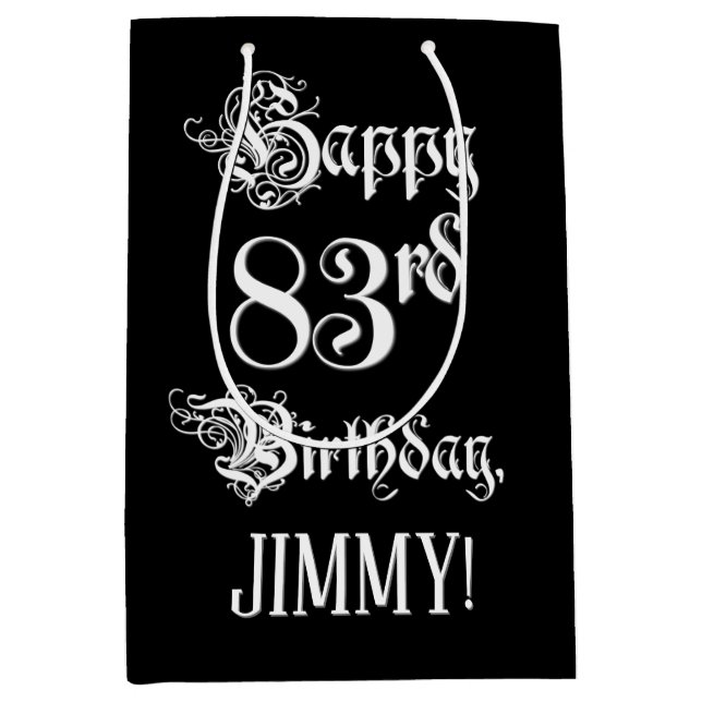 83. Geburtstag: Extravagant, Elegantes Script + In Mittlere Geschenktüte (Vorderseite)