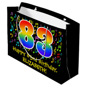 83. Geburtstag - Farbige Musiksymbole, Regenbogen  Große Geschenktüte