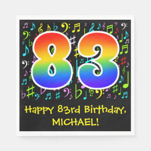 83. Geburtstag - Farbige Musiksymbole, Regenbogen Serviette