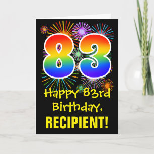 83. Geburtstag: Fun Fireworks Pattern + Rainbow 83 Karte